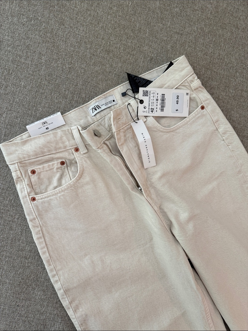 ZARA Cream Straight-Leg Jeans